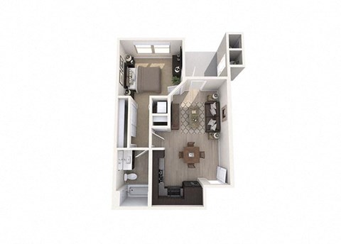 Floor plan for 1 bed, 1 bath, 592 sqft